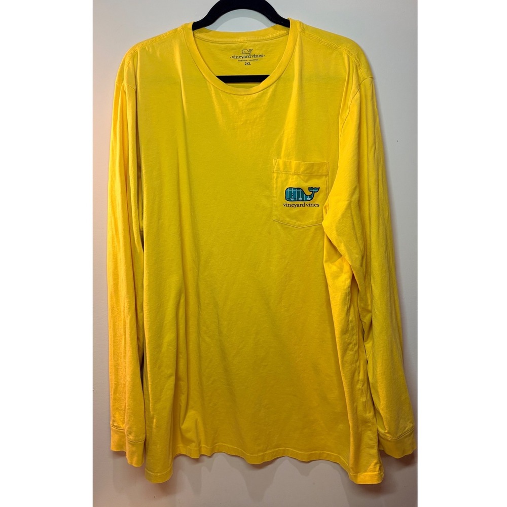 Vineyard‎ Vines Mens 2XL Yellow Football Field Whale Graphic Long Sleeve T-Shirt